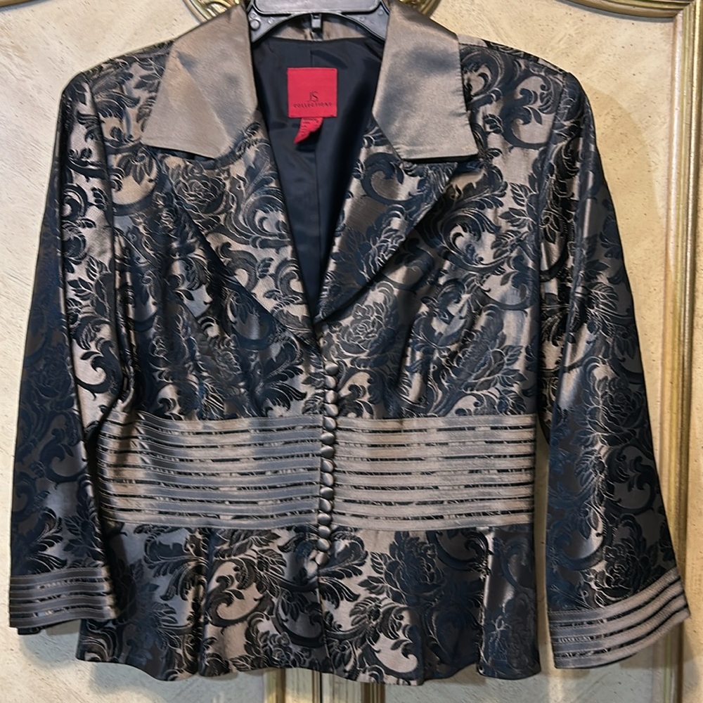 JS Collections Black & Gold Bronze Floral Evening Special Occasion Jacket